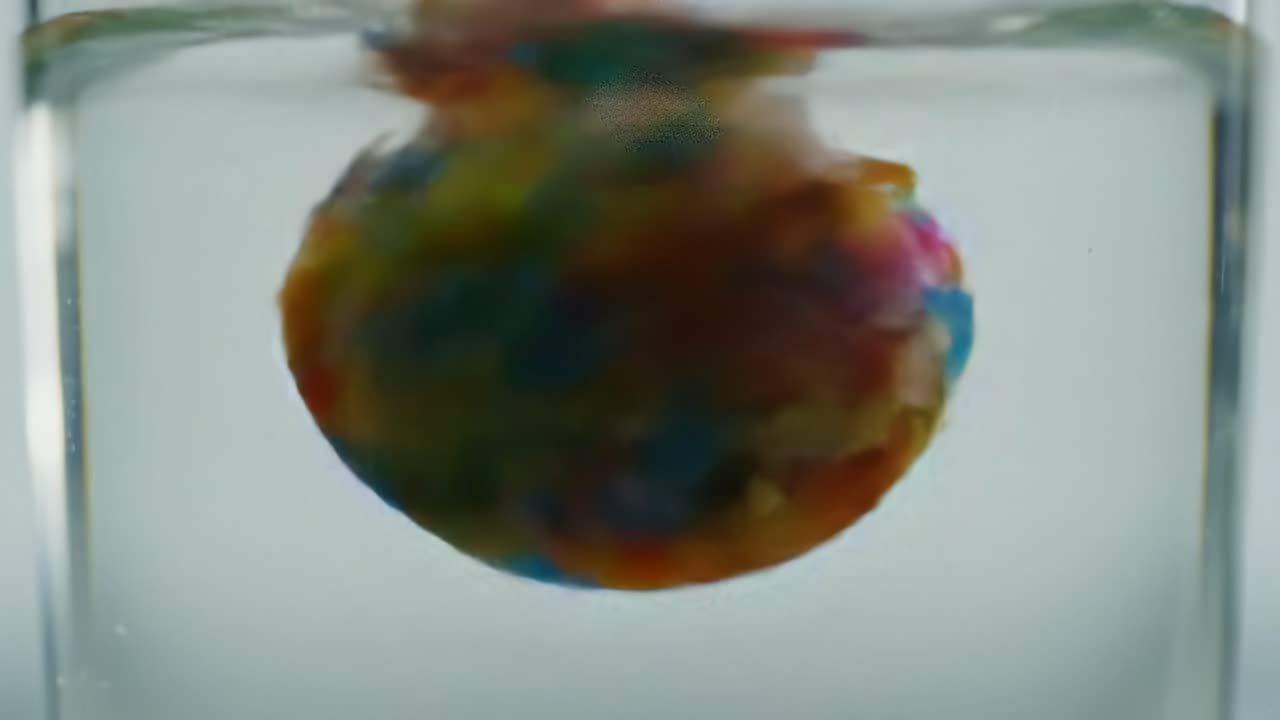 Colorful Orbs Sink Into Water Creating Mesmerizing Patterns and Ripples