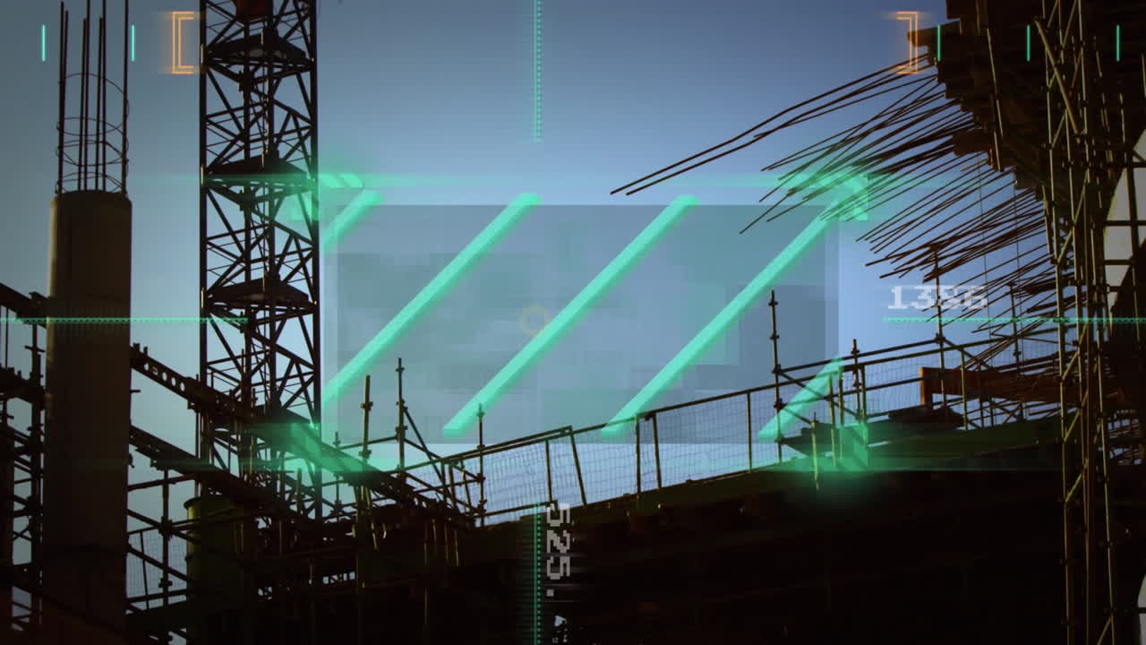 건설 현장에 대한 변화하는 번호와 네온 녹색 스캐너의 애니메이션