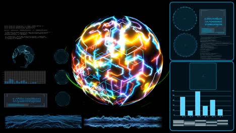 quantum computer monitor futuristic technology digital holographic and high speed laser scan earth map to process and analysis for big data