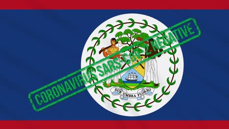 belize swaying flag with green stamp of freedom from coronavirus, loop