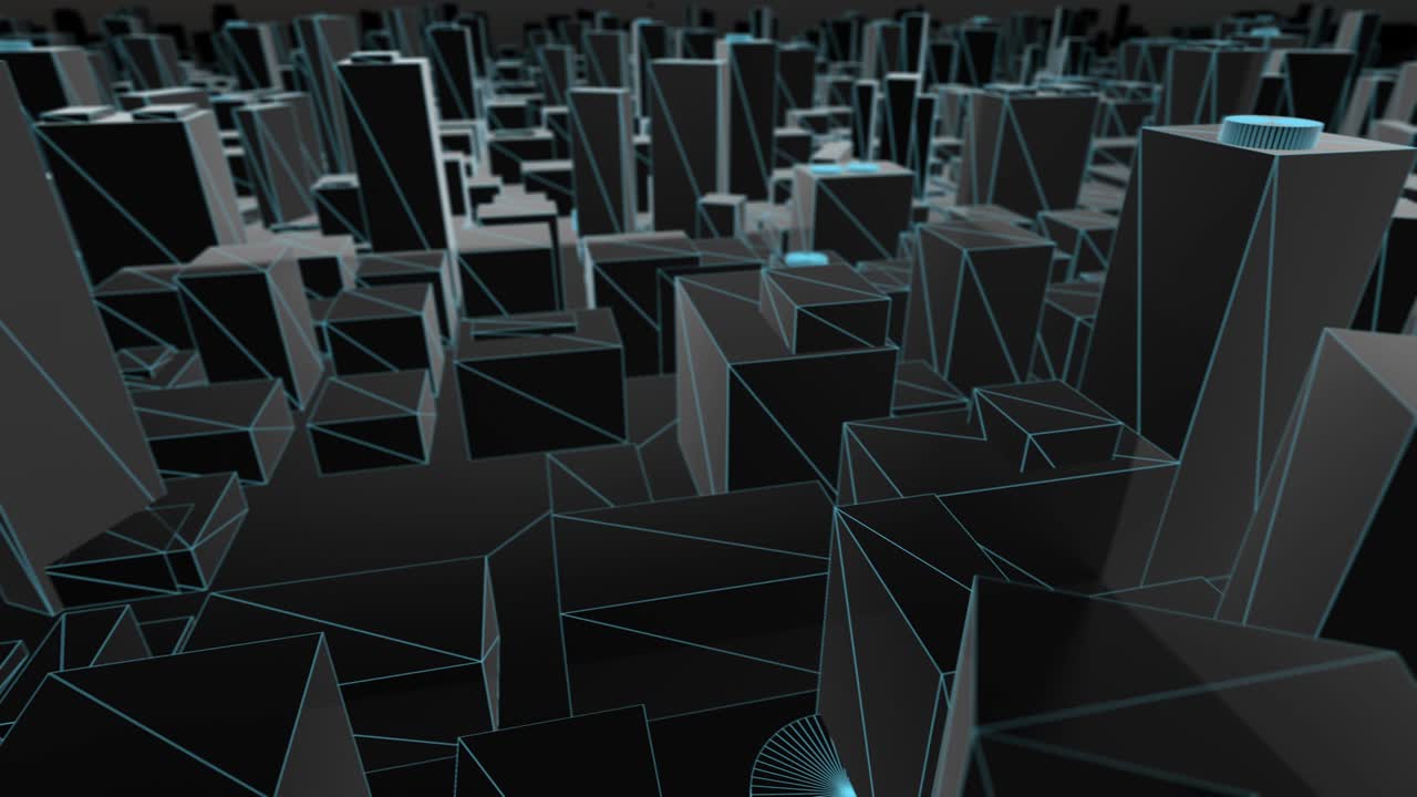 3D City Map Blue Wireframe pan