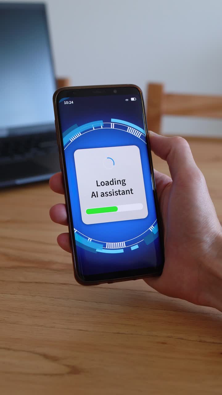 Artificial intelligence assistant runningn on your phone. Vertical shot
