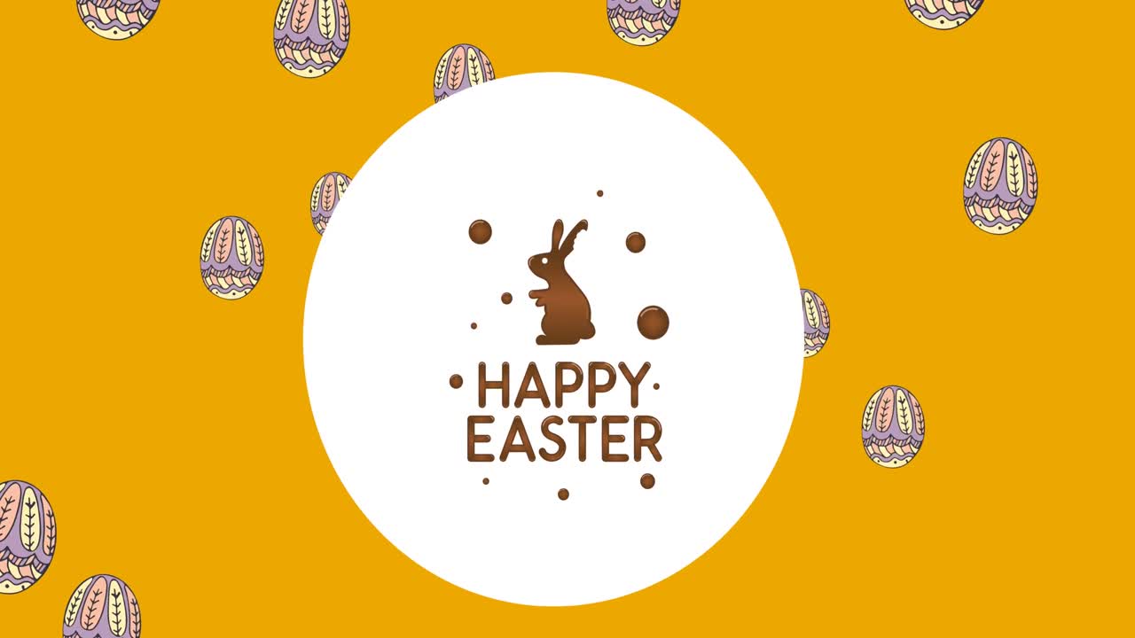 Animazione di Buona Pasqua e coniglietto in cerchio su uova di Pasqua su sfondo giallo
