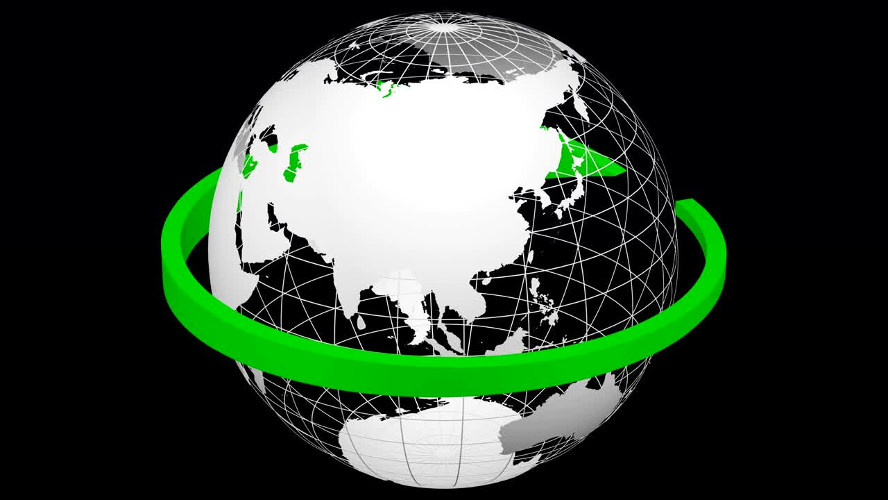 la flecha verde gira alrededor del modelo transparente del planeta tierra.