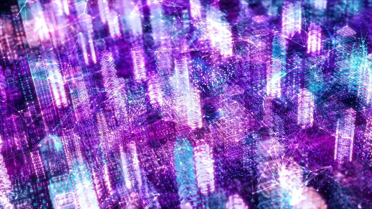 Città Olografica del Futuro. Ambiente Digitale Astratto per Concetti di IA, Big Data e Tecnologia