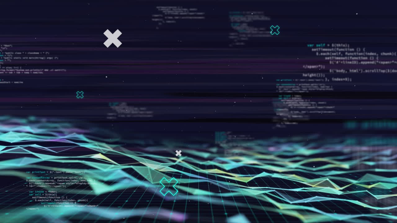 빛나는 빛 트레일을 통해 연결 네트워크로 데이터 처리의 애니메이션