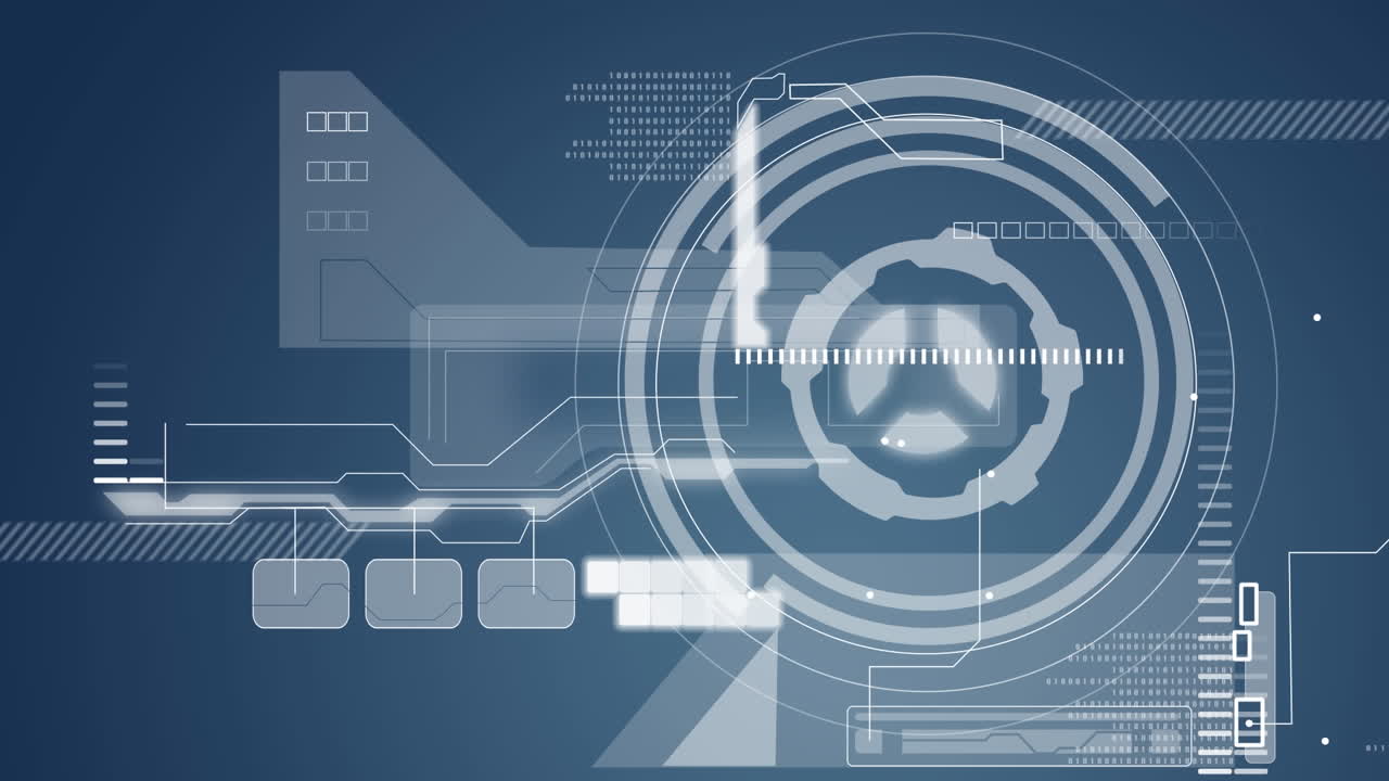 Animation of interface with data processing against blue background