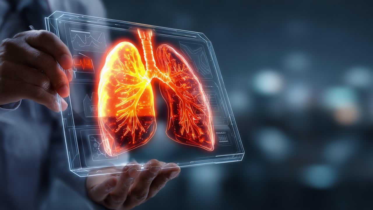 A Medical Professional Analyzing an Advanced Visualization of Lungs, Showcasing Intricate Structures and Vascular Networks in a High-Tech Presentation