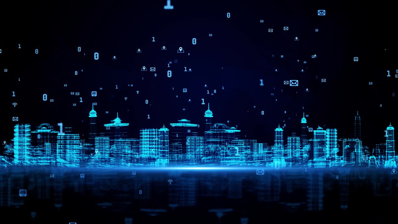 3d 디지털 사이버 스마트 시티: 사이버 보안의 미래와 기술 루프 배경의 디지털 데이터