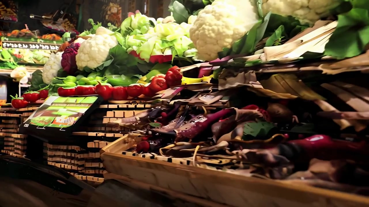 Légumes frais exposés sur des étagères en bois dans une épicerie