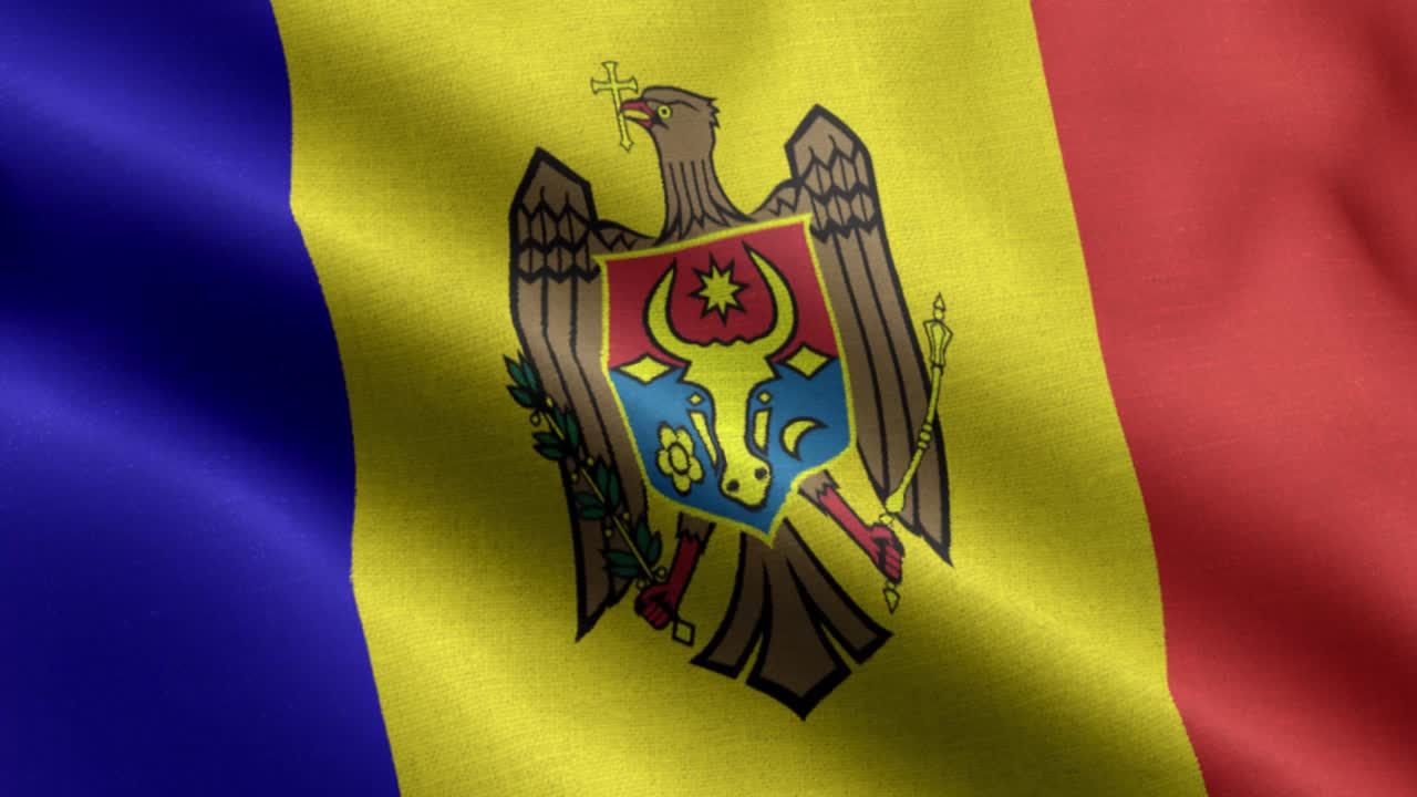 Primer plano de la bandera nacional de Moldavia 4K ondeando en bucle