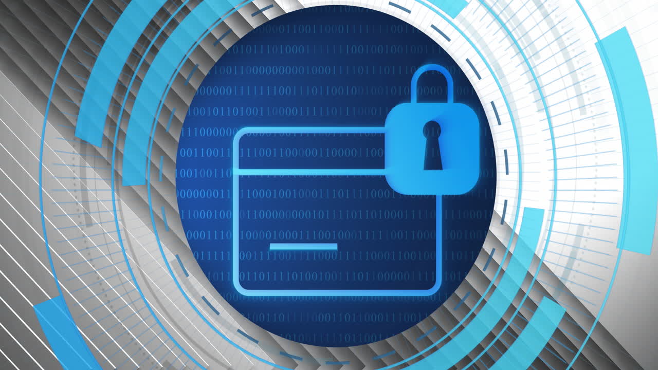 animación de la interfaz del candado y la carga de datos sobre líneas diagonales concéntricas negras y grises