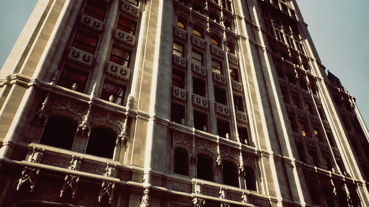 Historic building shines under bright sky highlighting its details