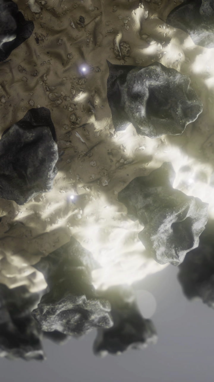 Rocks and minerals in a three dimensional layout under unique lighting