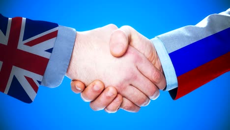 united kingdom - russia / handshake concept animation about countries and politics / with matte channel