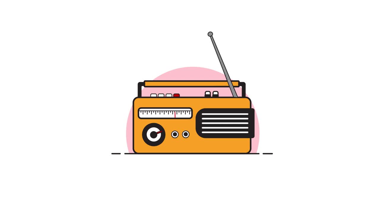 Illustrazione animata di una radio retrò che si sintonizza e si regola