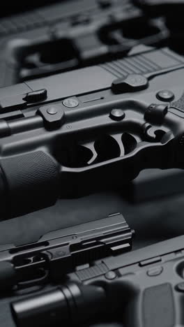 close-up view of various firearms
