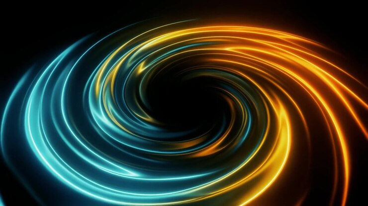 Abstract Neon Blue and Orange Swirling Light Vortex