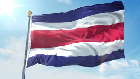 4k 3d illustration of the waving flag on a pole of country costa rica