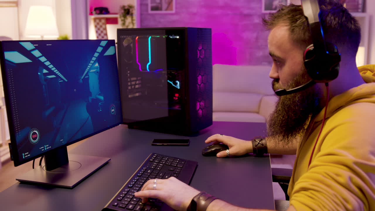Man Playing Video Games on PC
