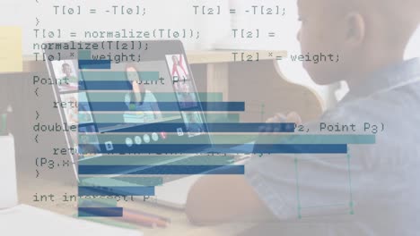 Animación-De-Gráficos-Y-Procesamiento-De-Datos-Sobre-Un-Niño-Afroamericano-Que-Recibe-Lecciones-En-Línea-En-Una-Computadora-Portátil