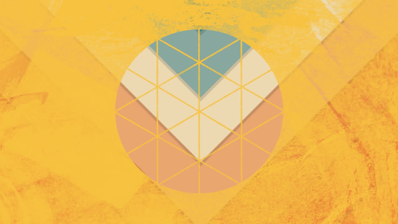 Animation of orange frame and colourful shapes on orange background