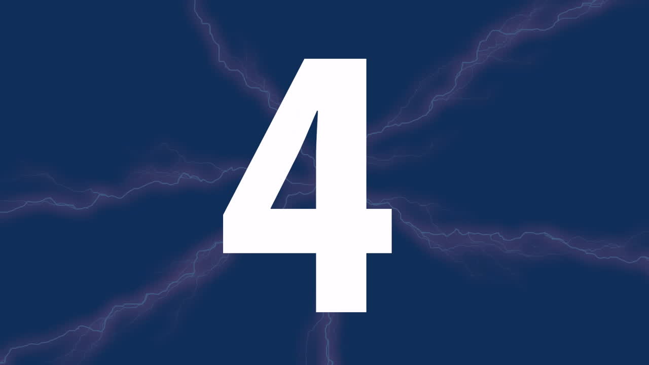 Number 5 with lightning animation on dark blue background