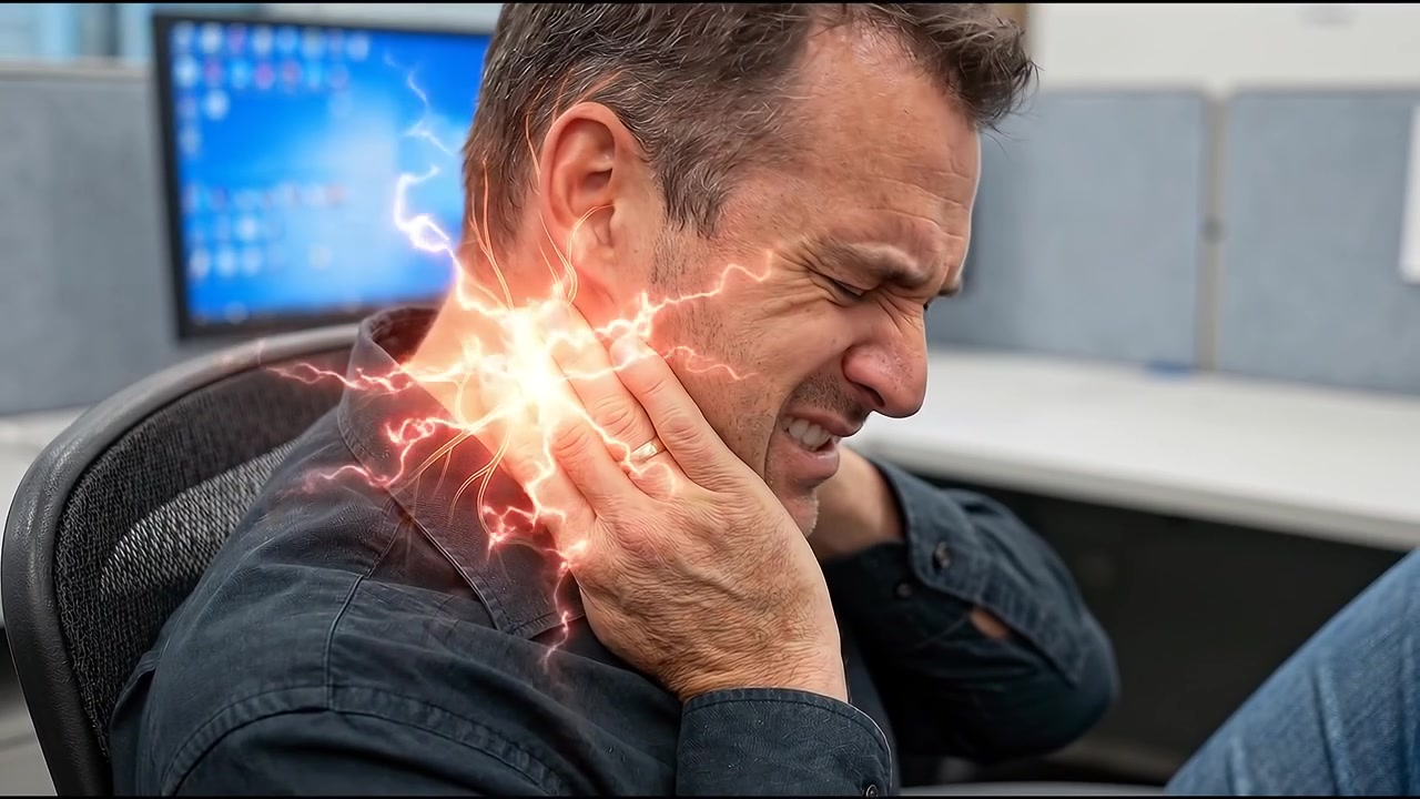 Hombre que sufre de dolor cervical intenso en la oficina