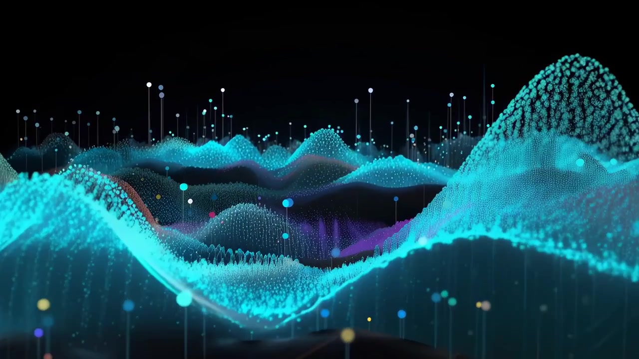 Abstract Digital Data Visualization with Glowing Waves and Particles