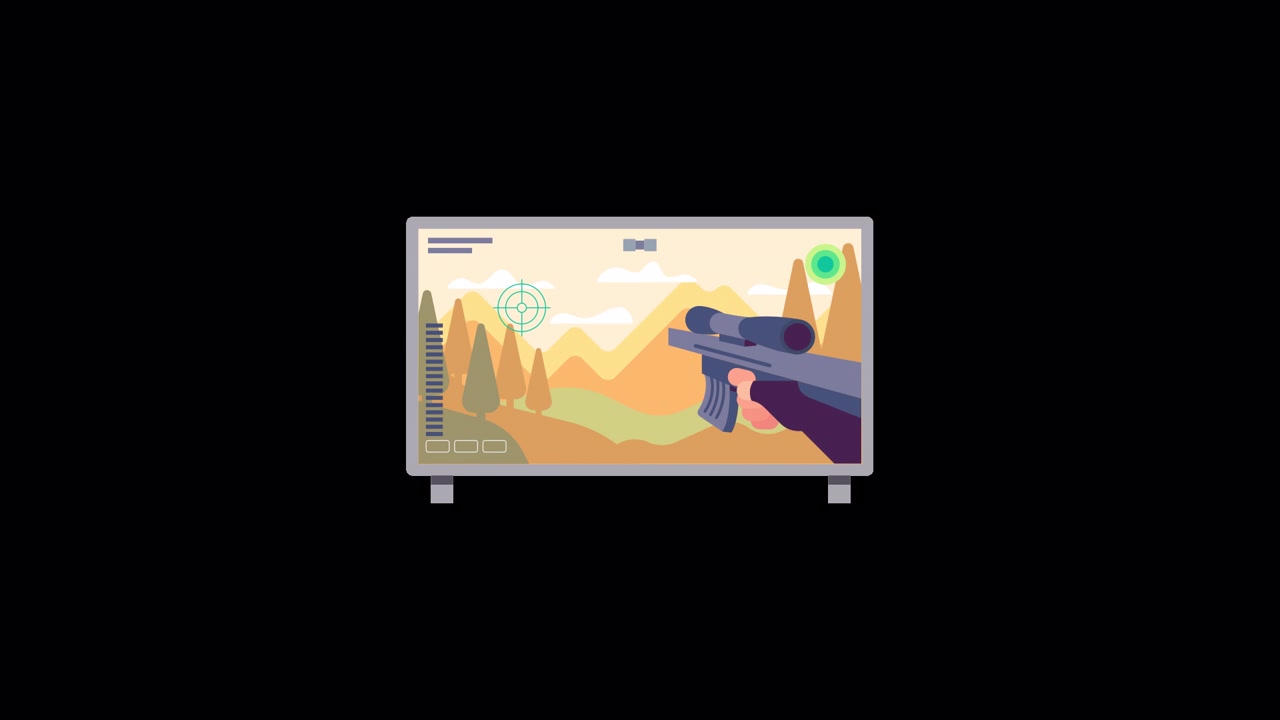 Animated Scene of a Person Playing a Shooter Video Game