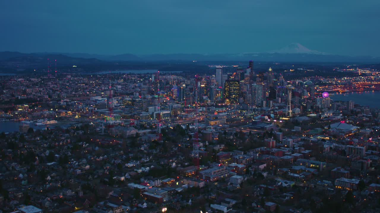시애틀, 워싱턴, 웨스트 레이크, 유니언 통신 안테나, 시내 전체, 시내 스카이 라인, 워터프론트, 마운트 레이니어