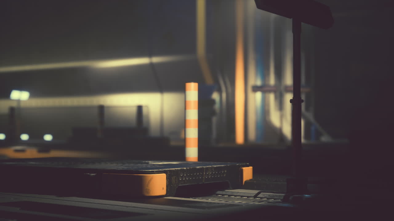 A glimpse into a futuristic factory at night