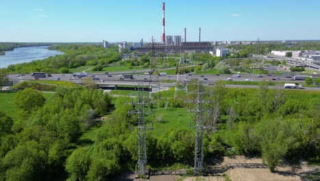 drone aerial footage of industrial power plant in eastern europe