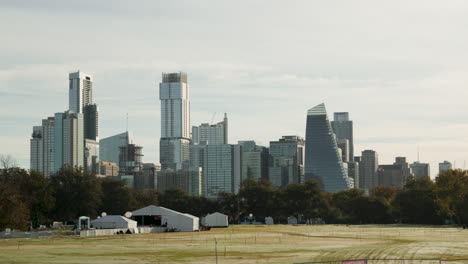 austin, texas downtown city skyline of tall buildings from zilker park