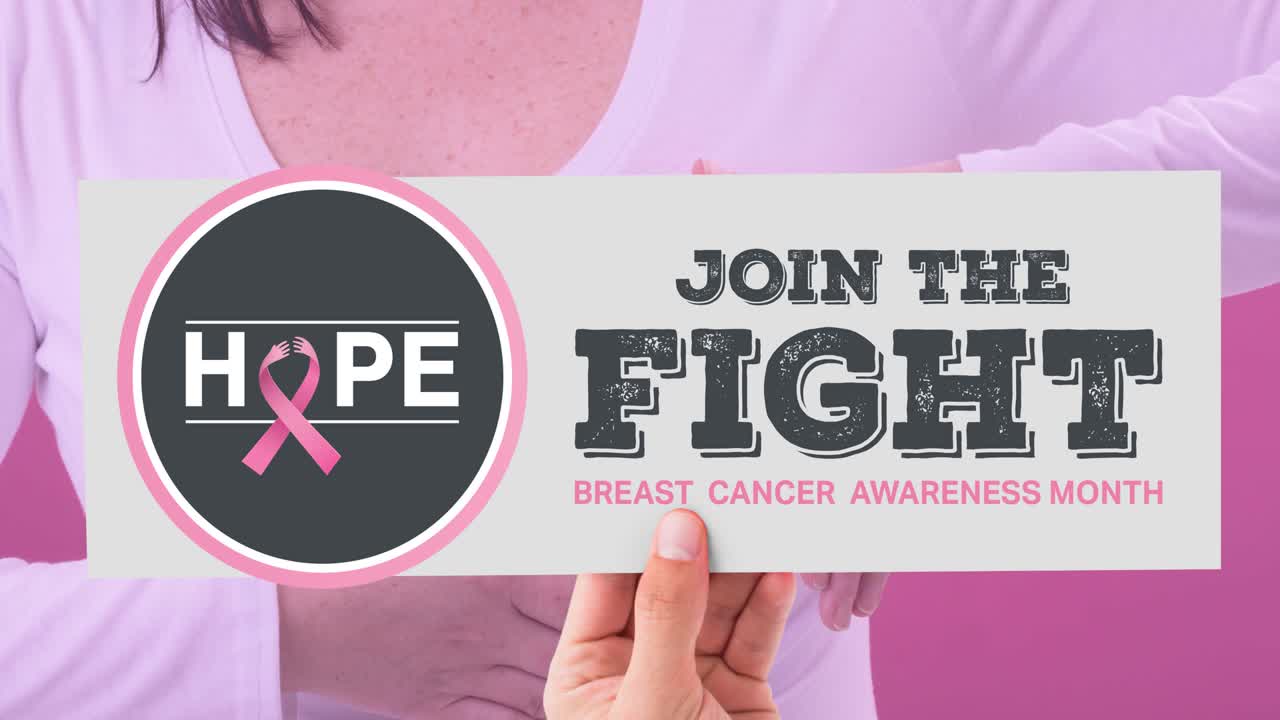 animación de concienciación sobre el cáncer de mama texto sobre mujer caucásica