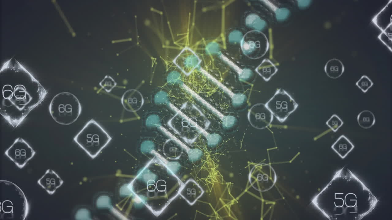 dna 스트랜드와 5g, 6g 네트워크 기술 애니메이션
