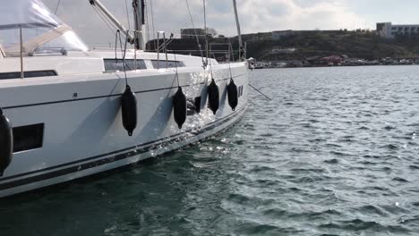 tied sailing yacht in harbor