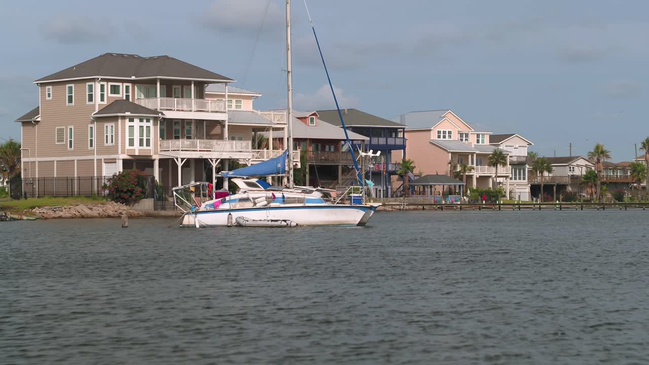 Aerial of affluent Lakefront homes in near Galveston, Texas