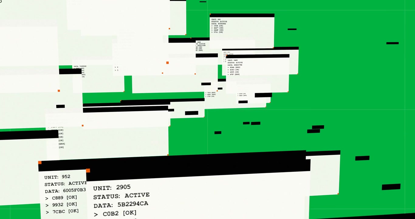 Orange markers starting panels appearing, zooming, pulling back, showing status on transparent