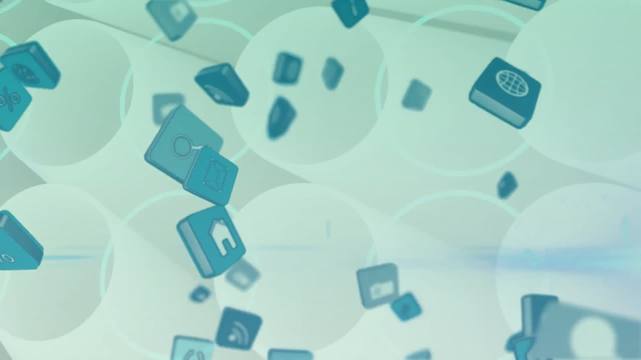 녹색 배경에 있는 원 위에 있는 기술 아이콘의 애니메이션