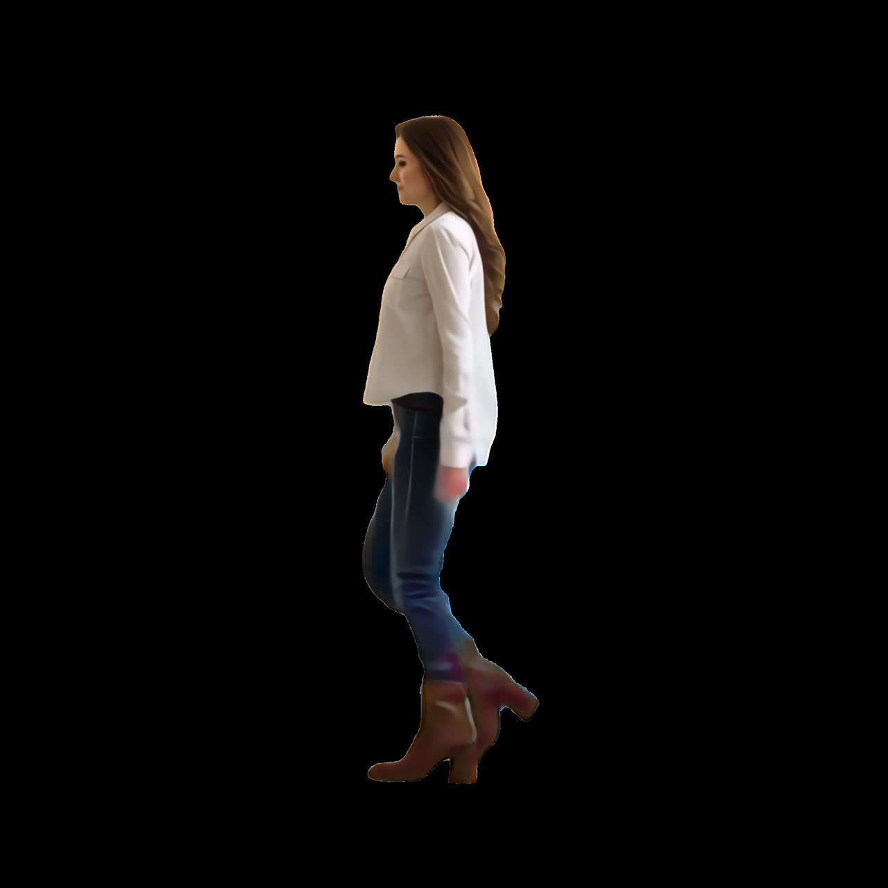 Stylish woman walking confidently animation isolated asset, transparent 4K video, alpha channel