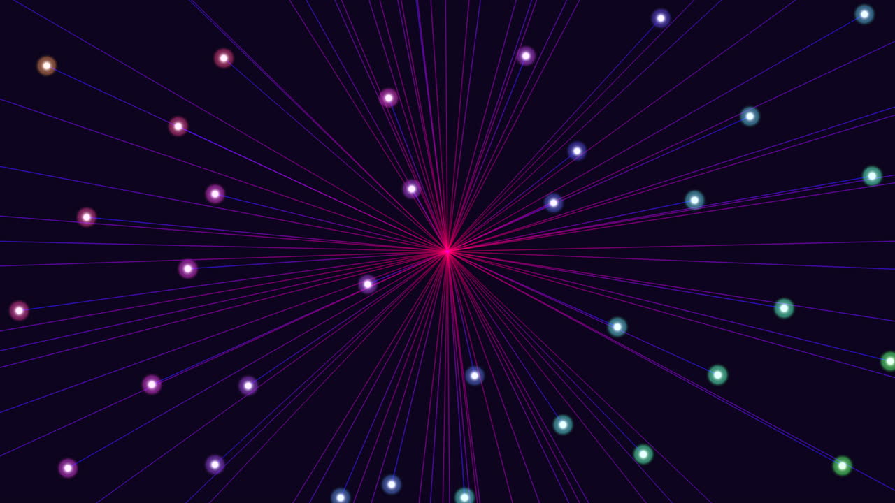 Illusion neon rays with neon dots on dark gradient