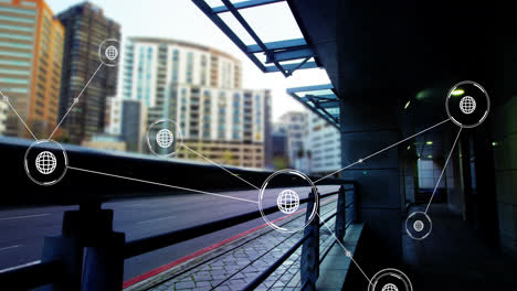 animation of network of conncetions with icons over cars on street