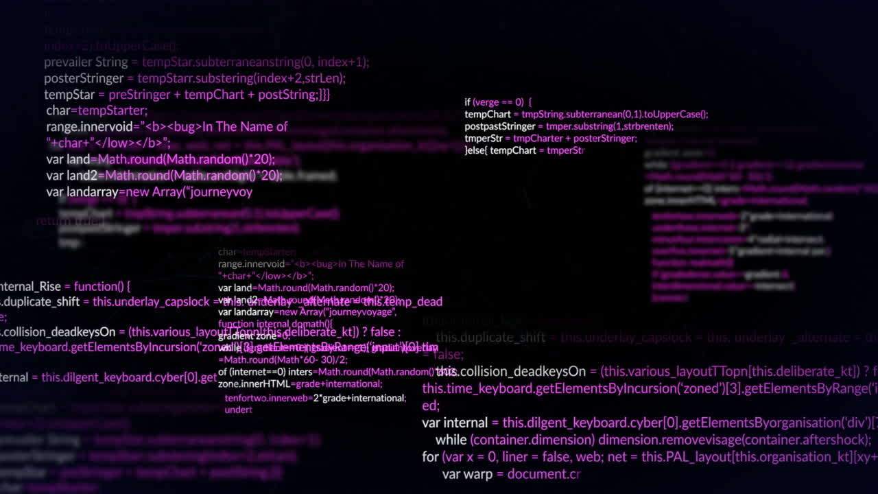 animatie van roze en witte tekstverwerking van gegevens op donkere scherminterfaces