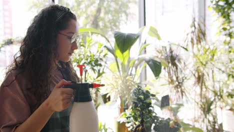woman watering plants in a plant shop
