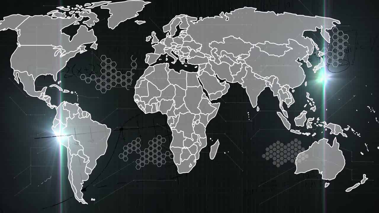 animación del procesamiento de datos sobre el mapa del mundo