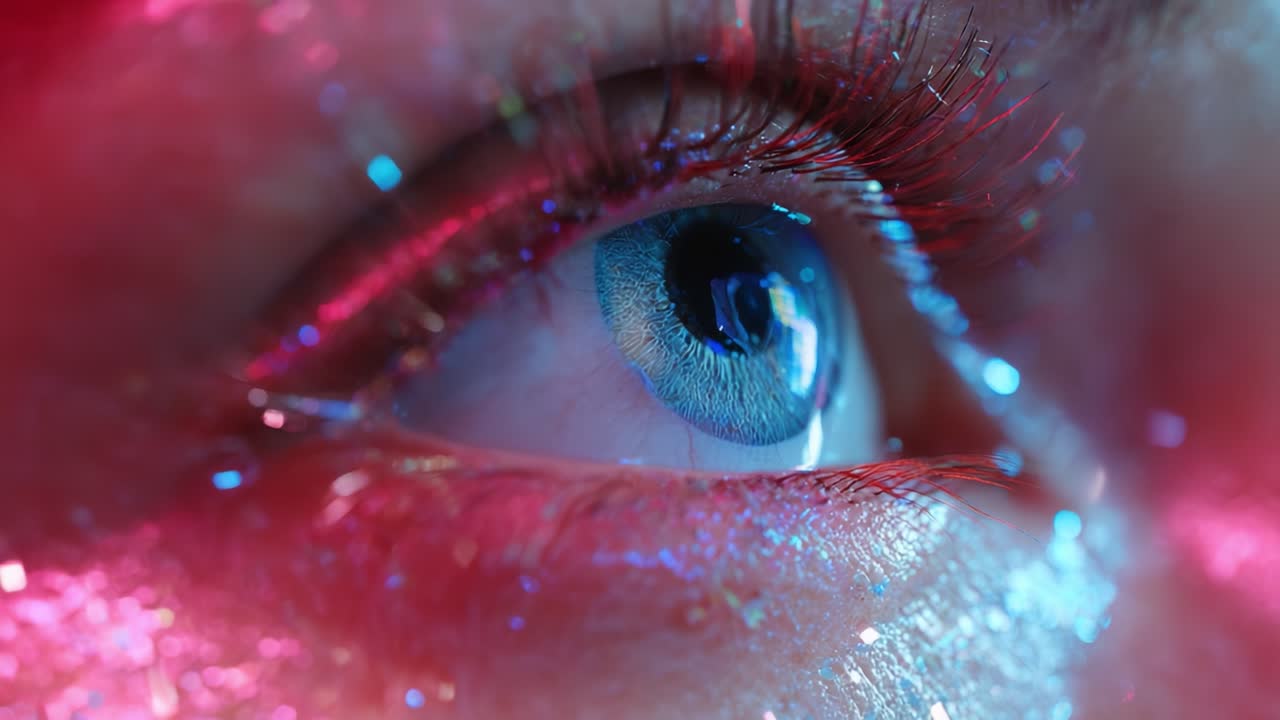 Macro Close-up of an Eye with Glitter and Makeup