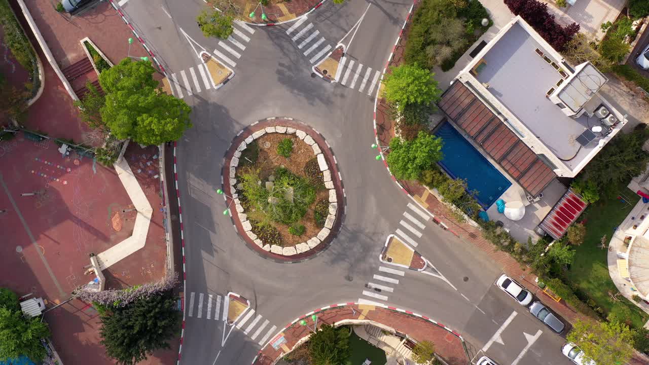 Aerial view of a residential roundabout in Israel