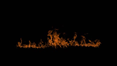 ángulo amplio fuego real llama de leña ardiente aislada en fondo negro, elemento de video para vfx