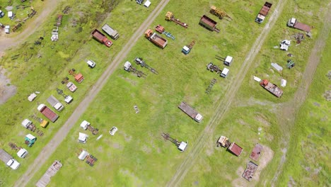 aerial footage of a rural scrap yard